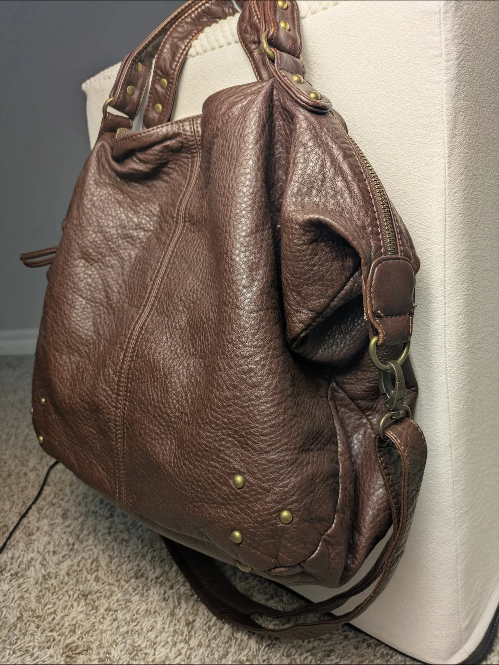 Ampere Brown Pebbled Hobo Slouchy Hobo Bag Oversized Everyday Fashionable Casual